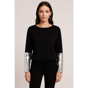 EMPORIO ARMANI Sequin‎ Sleeve Oversized Top Black Sz 42